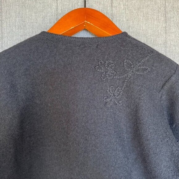 Karen Scott 100% Wool Black Embroidery Covered Button Front Cardigan Sweater - Picture 7 of 12